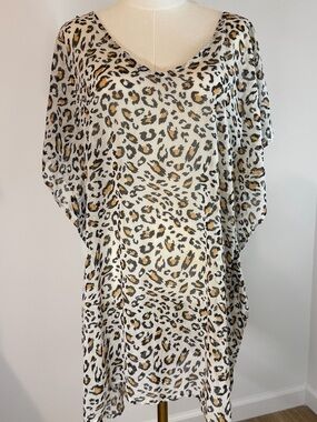 Palisades Beach Club Feline Leopard Swim Cover Up M/L Lace Up Tassel